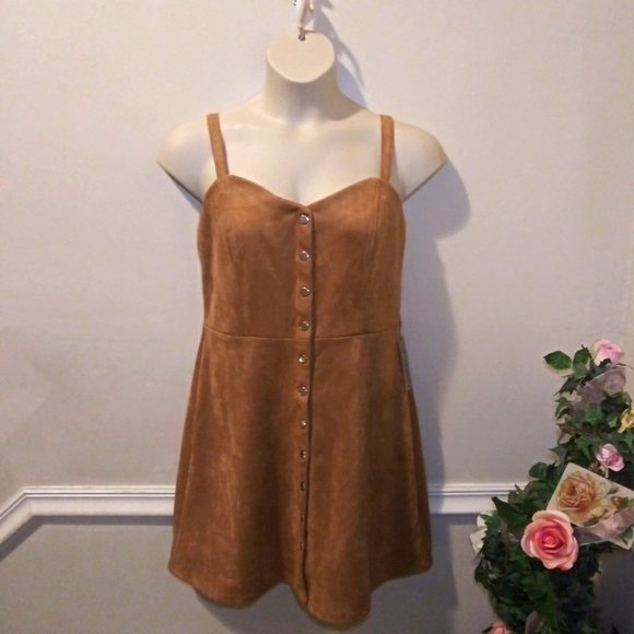 J for Justify Dresses & Skirts - 3/$18 J For Justify Retro 90's Nutmeg Faux Suede Snap Front Jumper Dress